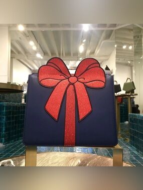 Tammy & Benjamin Jeanne Navy Red Glitter Bow Crossbody Bag Charm Box NEW